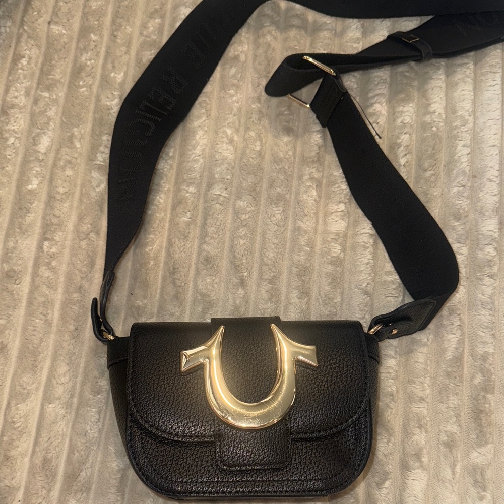 True Religion Black and Gold Crossbody Bag